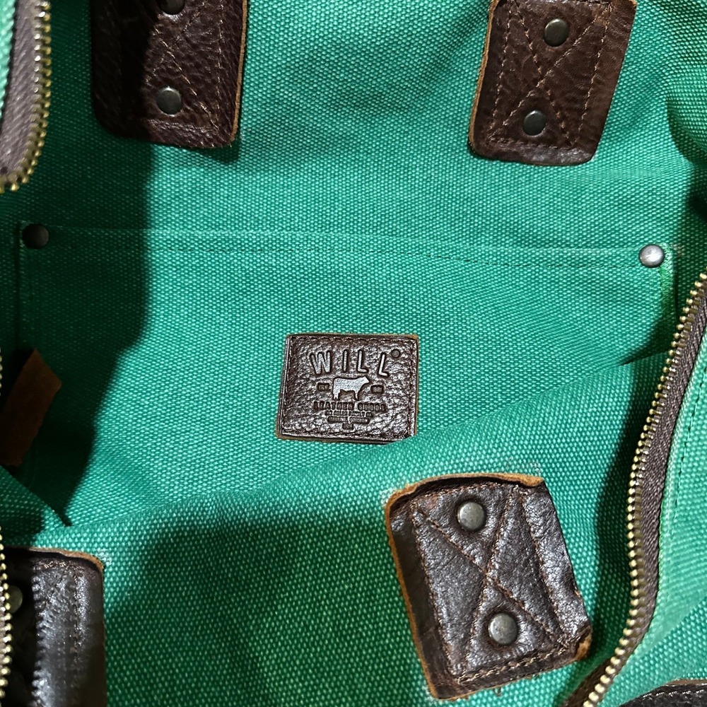 Will Leather Goods Tote Bag Green Canvas Brown Leather Fort Worth Fashion Week - Picture 3 of 3